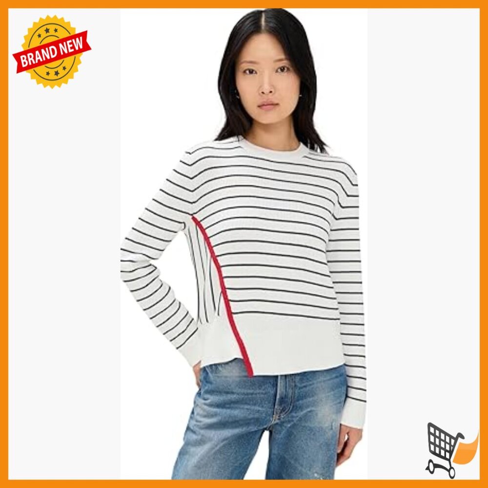Lightweight Cotton Pullover Sweater With Asymmetrical Hem And Crew Neck